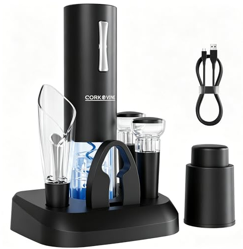 Electric Wine Opener, Rechargeable Corkscrew, Aerator Pourer Vacuum Stopper