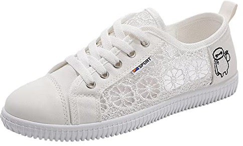Jamron Damen Mädchen Sommer Stickerei Spitze Plimsolls Turnschuhe Schnüren Mesh Sneakers Weiß SN0704108 EU36