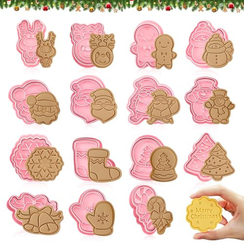 Formine Biscotti Natale, 16pcs Stampi per Biscotti 3D, Stampo per Biscotti Natalizi, Plastica Stampi Biscotti per Decorazioni di Dolci di Pasticceria(Natale-16)