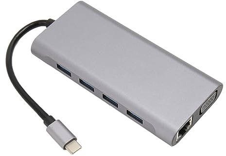Estación de Acoplamiento USB C, Adaptador de Concentrador USB C 11 en 1 4K HD VGA 4xUSB3.0 RJ45 Ethernet PD Carga, Lector de Tarjetas de Sonido de 3,5 Mm Estación de Acoplamiento