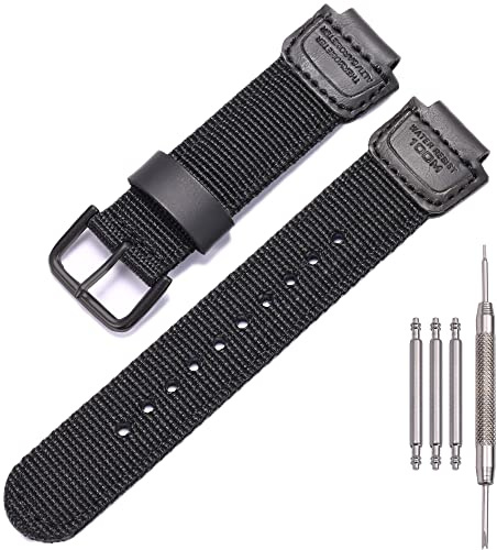 16mm Ersatzarmband kompatibel mit Casio GA100 110 120 700 2100 DW5600 6900 AWG-M100 GW9400 Nylon Leder Armband Uhr Zubehör Strap (Black Black Button)