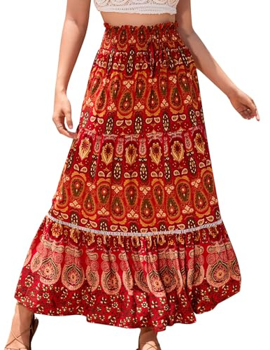 Genfien Gonna Donna Pieghettato Retro Maxi 2 in 1 Elegante Elastico Vita A-Linea Bohemien Sciolto Abiti da Spiaggia Vacanze Estate Casual