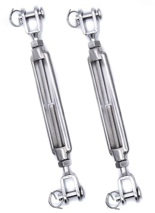 2Pcs 316 Stainless steel turnbuckle rigging screw jaw open body M5 M6 M8 tension adjuster A4 marine grade (M5)