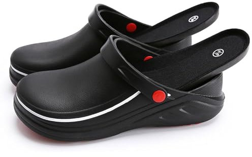 EXECAB Ölbeständige Kochschuhe, Clogs für Damen und Herren, rutschfeste Küchenschuhe, Garten-Sicherheits-Arbeitsschuhe mit bequemer Sport-Einlegesohle,Schwarz,39