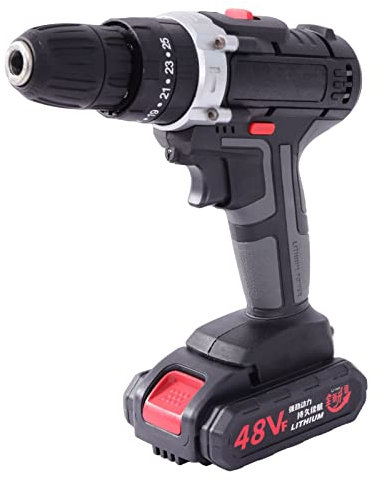 Elektrischer Bohrhammer Schlagbohrmaschine mit Akku, Bohrhämmer Akkubohrer Bohrmaschine, 2 Batterien, LED-Licht, Schwarz