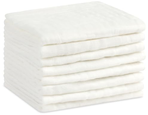 Aolso Muselinas Bebe Algodon 30x30cm，8pcs Toalla Facial Infantil, Toallas De Muselina, Suaves Paños de Muselina para bebé, Gasas para Bebes Nacidos Blanco