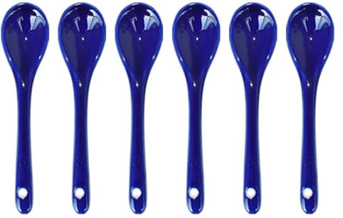 Pirhosigma 6 cucharas de huevo de porcelana azul oscuro, cucharas de cerámica de 4.7 pulgadas, cuchara de café, postre, yogur, té, té lechoso