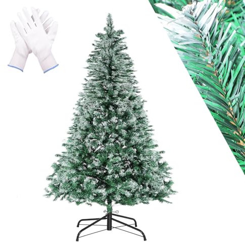 Weihnachtsbaum 180 cm, Künstlicher Weihnachtsbaum mit Schnee und Zapfen (Ø 104 CM-545 Spitzen), 6 FT Naturgetreu, Dicht Kunstbaum Weihnachten Tannenbaum mit Metallständer Klappsystem