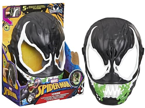 Marvel Spider-Man Venom Glow-in-the-Dark Mask with 10+ Sounds & Phrases, Interactive Roleplay Costume Accessory for Kids, Superhero Cosplay & Dress-Up Toy for Boys & Girls Ages 5+