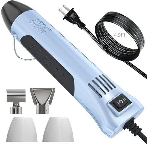 LET'S RESIN Heat Gun for Resin, 350W Fast Heating Dual Temp Heat Gun (482°F~752°F) with 3 Nozzles and 2 Silicone Covers, 4.9Ft Long Cable Hot Air Gun for Crafting, Shrink Tubing, Vinyl Wrap