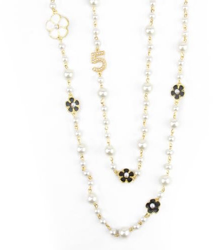 JRILUO Lange Perlen Kette Doppellagige Damen, Kunstperlenkette Pulloverkette, Kamelie Necklace, Mode Lange Halskette Für Frauen Mädchen