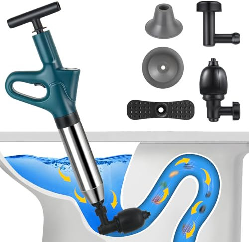 Desatascador WC, Desatascador Tuberias a Presion con barómetro, Desatascador de Inodoro con Cuatro Ventosas Diferentes Adecuado para Cuartos de Baño Inodoros Lavabos (Azul)