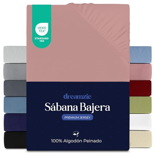 Dreamzie Sabanas 120x200 cm, Sabana Bajera Premium para Colchones de hasta 22 cm de Altura, 100% Algodon 150 g/m² - Rosa - Certificada sin Productos Químicos (Oeko Tex)