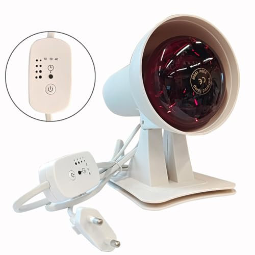 GUOMIS Infrarotlampe,Rotlichtlampe,Wärmelampe,150 Watt mit Zeitschaltuhr und einstellbarer Temperatur，Winkel einstellbar für entspannende Muskelermüdung