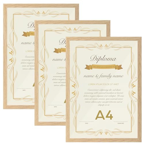 Vasemouh 3 Cadres Photos A4 pour Les Photos, Les Diplômes, Les Images, Cadre A4 Naturel