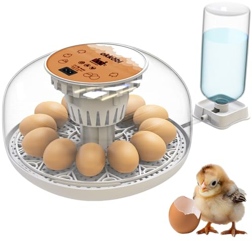 M12 - Egg Incubator with Automatic Turning and Humidity Control - 12/24 Eggs, 360° View, Easy to Use and Clean (White Orange)