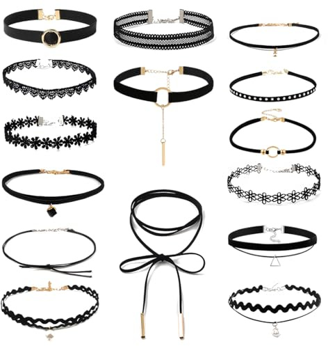 Jeyorzy Choker Gothic Set Black Collier Femme, Velours Stretch Tatouage Réglable