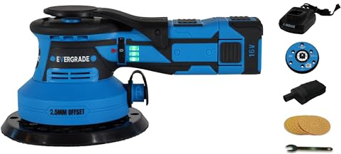 EVERGRADE Professional 5 & 6 Inch CORDLESS DA Random Orbital Power Sander with 3/32 (2.5mm) Offset - STARTER KIT RGX Pro 332 - Perfect for WOODWORKING, Automotive, Paint Prep/Removal (Fine Finish)