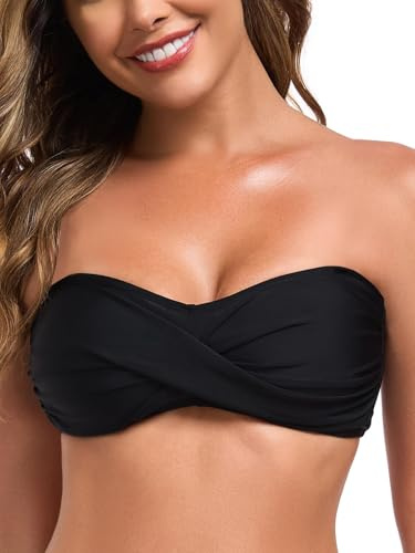Ocean Blues Women's Strapless Bikini Top Bandeau Swimsuit Off Shoulders Bikini Top Wire-Free Bathing Suit Top