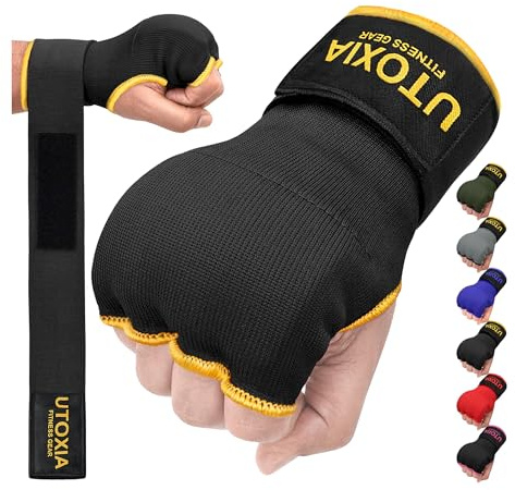 UTOXIA Boxing Hand Wraps Inner Gel Gloves for Men & Women | Quick Wrap Hand Wrist Strap | Padded Knuckle Protection for MMA, Muay Thai & Punching Training (Black, L)