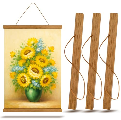 VZXZXE 3 Barre Magnetiche per Poster 31cm, Guida in Legno per Cornici A3 30x40cm – Appendiposter Magnetico per Poster, Foto, Stampe e Opere d'Arte