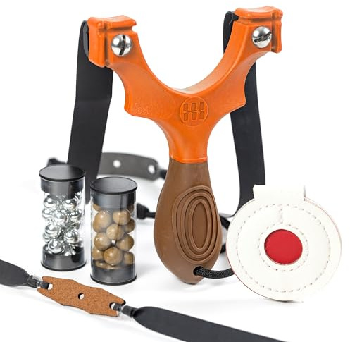 SimpleShot Scout XT Slingshot with Target, Ammo and Bands for Professional Hunting and Powerful Target Shooting (Orange)