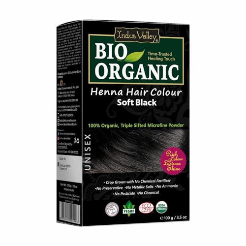 Indus Valley ekologisk henna hårfärgssats för kvinnor – kemikaliefri, 100 % grå täckning, naturligt mjukt svart henna-pulver – vegansk, örthårfärg, infuserad med växtbaserade ingredienser
