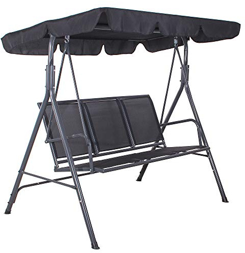 Springos Fiona - Columpio de jardín con toldo, banco del columpio para 3 personas, alto x ancho x profundidad: 150 x 170 x 109 cm, color negro