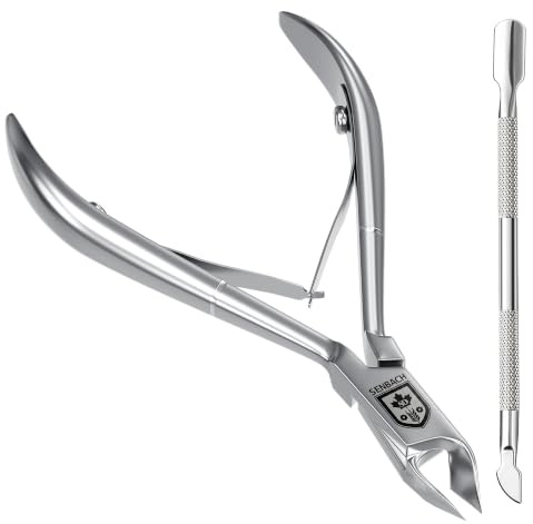SENBACH Cuticle Trimmer with Pusher, Remover and Nipper -Durable Stainless Steel Professional Pedicure and Manicure Tools for Fingernails and Toenails (Silver)