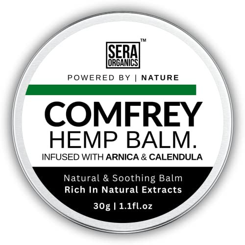 Comfrey Cream with Hemp – Natural Ointment with Arnica, Calendula, Vitamin E – Soothes Joints, Muscles, Bruises, Backaches, Sprains – Pure Plant Ingredients, Made in UK │ 30g