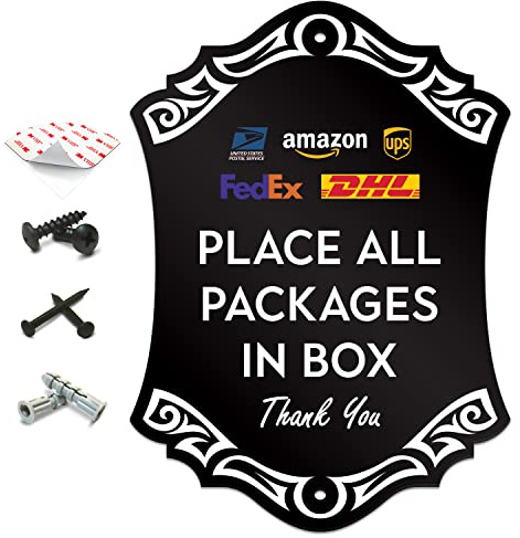 SignSeries Delivery Instruction Door Sign - Place All Packages In Box - Color Logos, House Sign, 6.25” X 4.5” - Mounting Hardware Included, Easy Installation - Heavy-Duty and Weather-Resistant