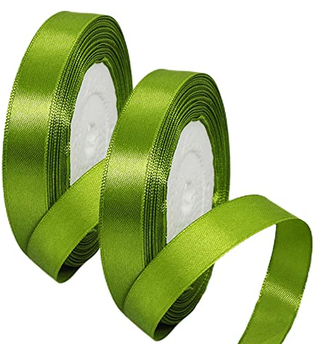2 x 15mm Wide Emerald Green Ribbon Thick Satin Ribbon 22m, 3/5 inch Thick Vivid Green Ribbon for Gift Wrapping Wedding Christmas Birthday Cake Hair Bow Florist Bouquet Crafts Decorations