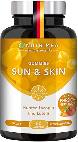 PERFECT SKIN Sun & Skin Selbstbräuner Gummies - Bräune + Hautschutz - Mit VITAMIN A E Antioxidantien 100% VEGAN OHNE Zucker - Bräunungsverstärker
