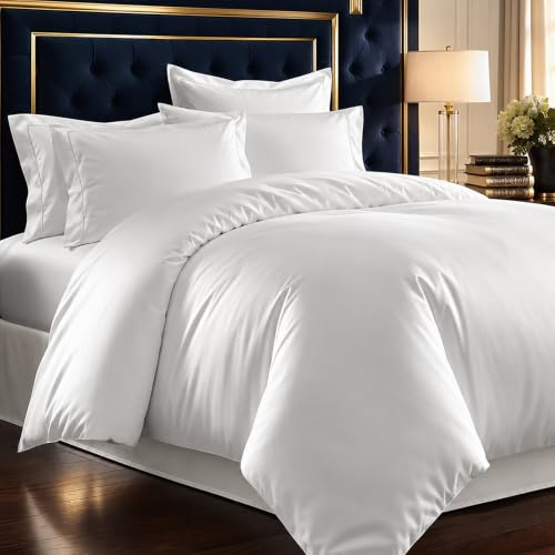 Pizuna Luxurious Cotton King Duvet Cover Set White, 800 Thread Count 100% Long Staple Cotton King Size Duvet Cover 230x220cm, Soft Sateen Quilt Cover with Button Closure (King Duvet Cover)