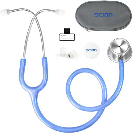 SCIAN Stethoscope Dual Head for Nurses, Doctors, Adults, Med Students, Classic Stainless Steel Stethoscope Home Use Medical Supplies with Carrying Bag, Shinning Blue