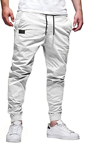 Lightning Deals of Today Herren Gerade geschnittene Stretch-Cargohose Herrenmode, lässige Bleistifthose mit mittlerer Taille, solide Tasche in voller Länge (White, XL)
