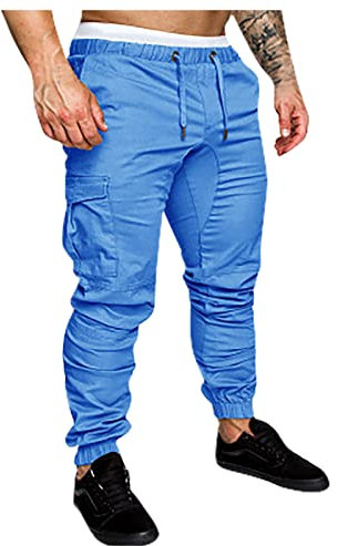KONG JIMFAN Herren Jogginghose Cargohose Arbeitshosen Stretch Tracksuit Karierte Hose Herren Cargohose Herren Arbeits Latzhose Männer Arbeitslatzhose Herren Y2k Hosen(Blau,3XL)