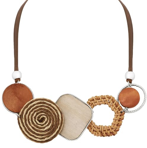 MINACHI Woven Rattan Geometric Choker Necklace, Orange Tone, Stylish Jewelry for Women