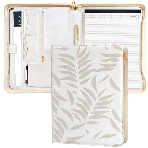 Padfolio for Women, PU Leather Zipper Binder, Beige Portfolio Organizer A4, Design Zipper Padfolio, Aesthetic Portfolio Binder, Portfolio for Ipad or Laptop, Organizer Case, Folder Organizer