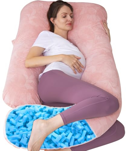 TaiBest Cuscino per gravidanza in memory foam sminuzzato per dormire, cuscino per maternità per donne incinte, supporto addominale, a forma di U per tutto il corpo (memory foam, Rosa)
