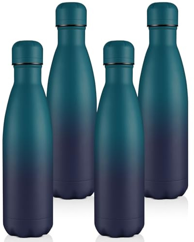Volhoply 500ml Insulated Water Bottles Multipack, BPA Free Water Bottle for Kids, Gym, Travel, Sports, Available in Packs of 1 or 4（Dark Night,4 Pack）