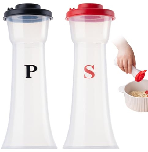 Jorzer Set di 2 saliera e pepiera in plastica con coperchio, a clessidra a prova di umidità per sale e pepe, dispenser trasparente per spezie e set