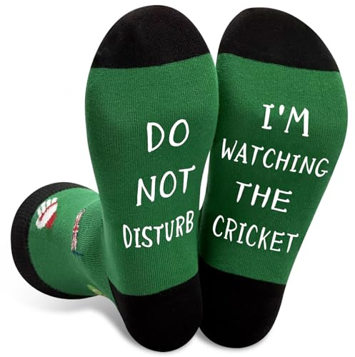 Novelty Cricket for Men's Birthday Gifts Funny Socks,Man Grandpa Dad with ‘Do Not Disturb, I'M Watching The Cricket’ Funny Socks (UK, Numeric, 7, 11, Regular, Regular, Standard, Cricket-Green)