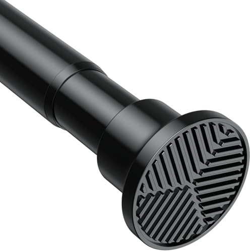Barra de Cortina Extensible para Ducha, sin taladrar, 71-185 cm (diámetro 25 mm), Material de Acero Inoxidable Negro, Ideal para Baño, Ventana, Puerta y Armario