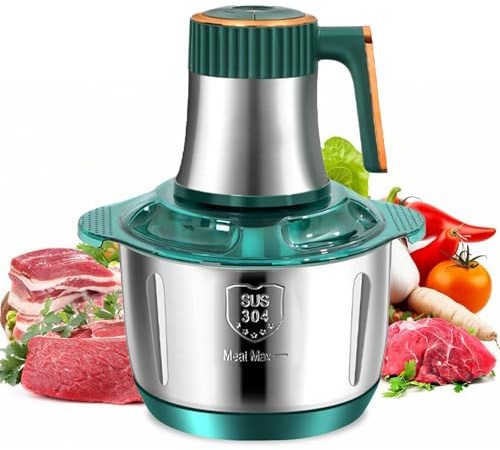 Picadora de carne eléctrica de 500 W, procesador de alimentos de acero inoxidable de alta resistencia de 5 L - Picadora multifunción con 5 velocidades y 6 cuchillas (moler, rebanar, picar) -