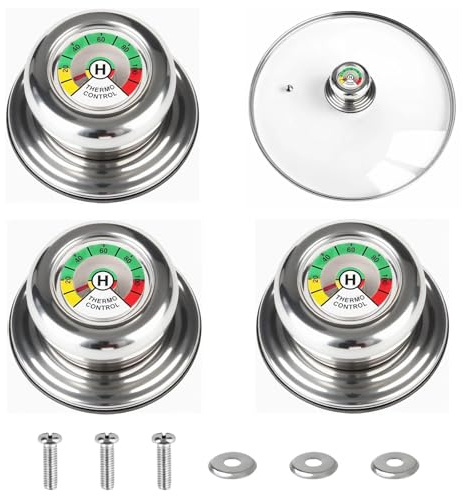 ZHOUSTOU 3 Pezzi Maniglie per Coperchio con Termometro Pomello di Ricambio per Pentole e Coperchi Manico Universale Facile Installazione Compatibili con Pentole e Padelle AMC