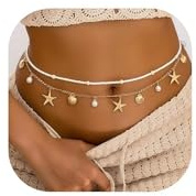 Bafutayawa 2 Piezas Juego de Cadenas para la Cintura con diseño de Estrella de mar, Cadena Corporal Dorada, Cadena de Conchas y Perlas para Bikini de Playa de Verano