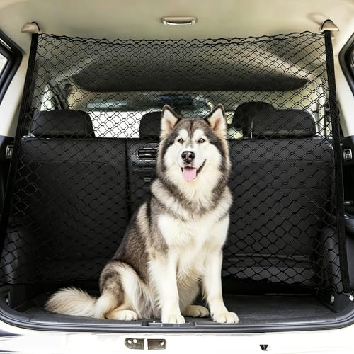 120×90 cm Filet Voiture pour Chien, Grille de Séparation Coffre Voiture, Barrière Auto pour Chien et Chat, Filet Double Couche avec 4 Crochets, Universel pour SUV, Berline et Camion
