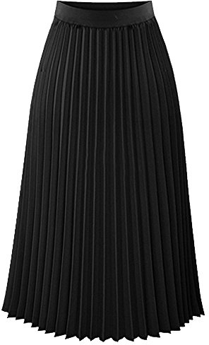 TEERFU Womens Ladies Summer Boho Pleated Skirt A-line Midi Skirts Black XL