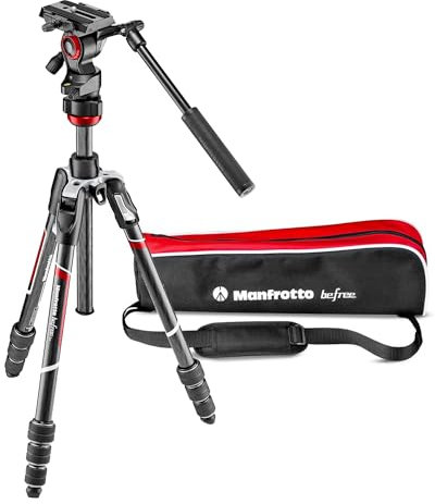 Manfrotto Befree Live Carbon Reisestativ Twist (Drehverschluss) mit Fluid-Video Kopf inkl. Tasche, für DSLR, spiegellose Kameras, Videokamera, Videozubehör, Traglast: 4kg, Packmaß:41cm, Gewicht:1,38kg